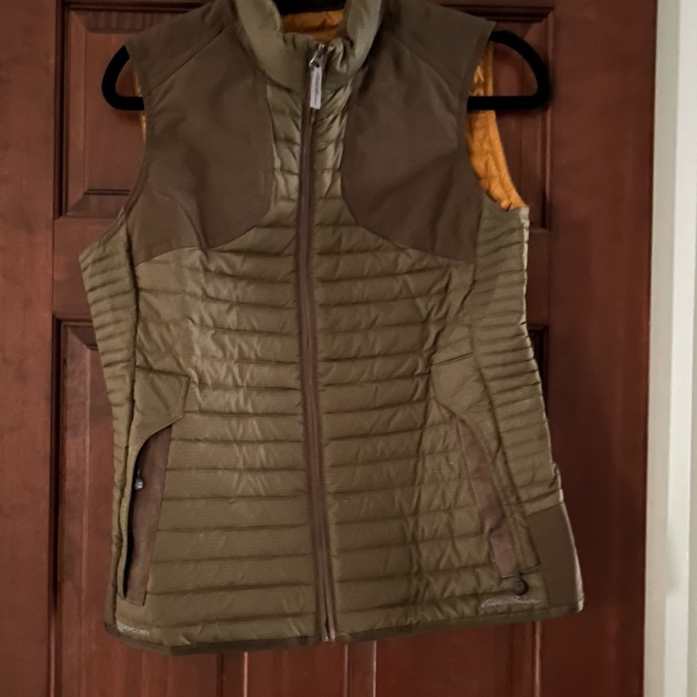 Eddie Bauer Sport Women's Olive and Brown Goose Down Quilted Vest